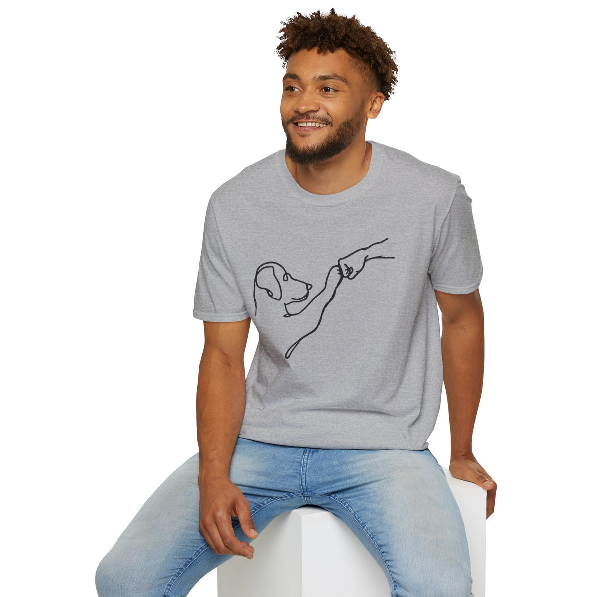Dog Paw Fist Bump T-Shirt — Minimal Line Art Pet Lover Tee