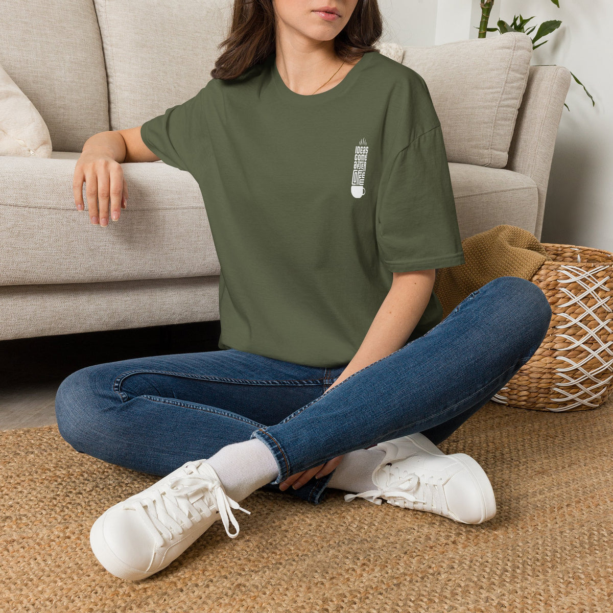 Coffee T-Shirt — "Ideas Come After Coffee" Minimal Pocket Graphic