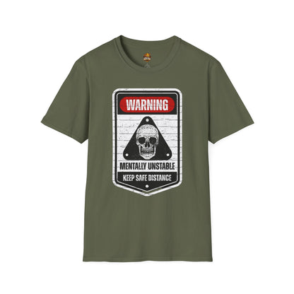 Warning Mentally Unstable T-Shirt — Distressed Skull Graphic Tee