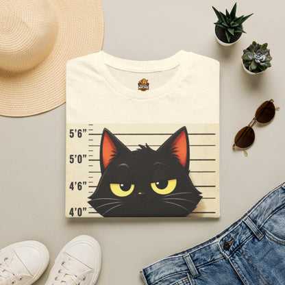 Mugshot Black Cat T-Shirt — “Yes I Did It, I’m Not Sorry” Cat Mugshot Tee