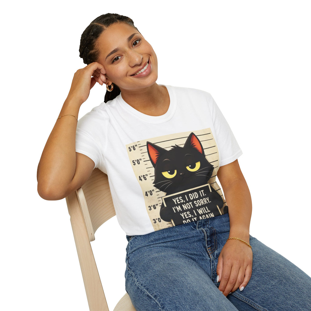 Mugshot Black Cat T-Shirt — “Yes I Did It, I’m Not Sorry” Cat Mugshot Tee
