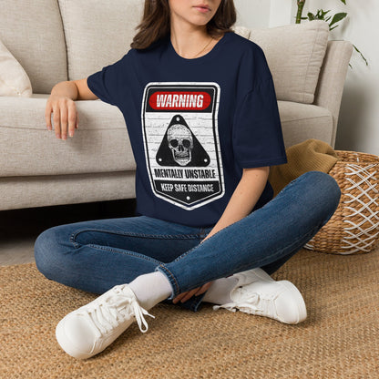Warning Mentally Unstable T-Shirt — Distressed Skull Graphic Tee