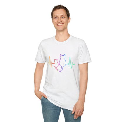 Cat Heartbeat T-Shirt — Rainbow Paw Pulse Graphic Tee
