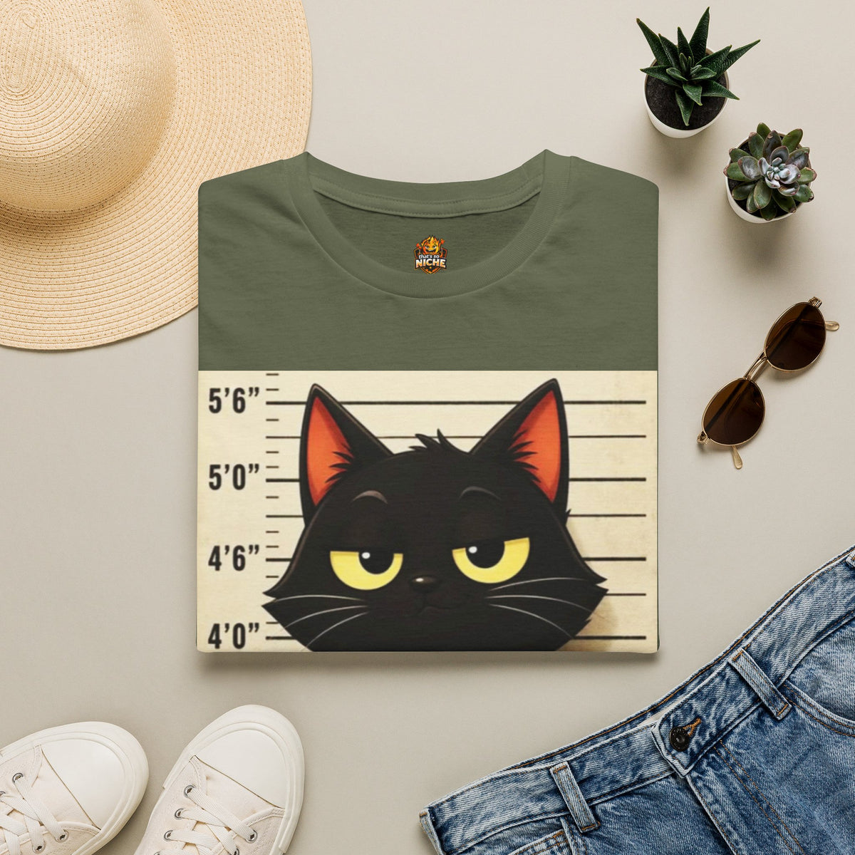 Mugshot Black Cat T-Shirt — “Yes I Did It, I’m Not Sorry” Cat Mugshot Tee