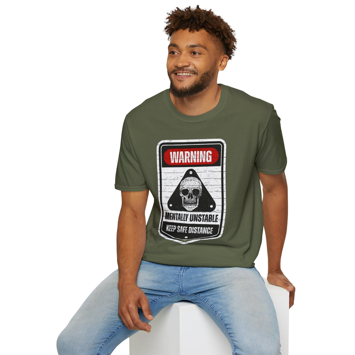 Warning Mentally Unstable T-Shirt — Distressed Skull Graphic Tee