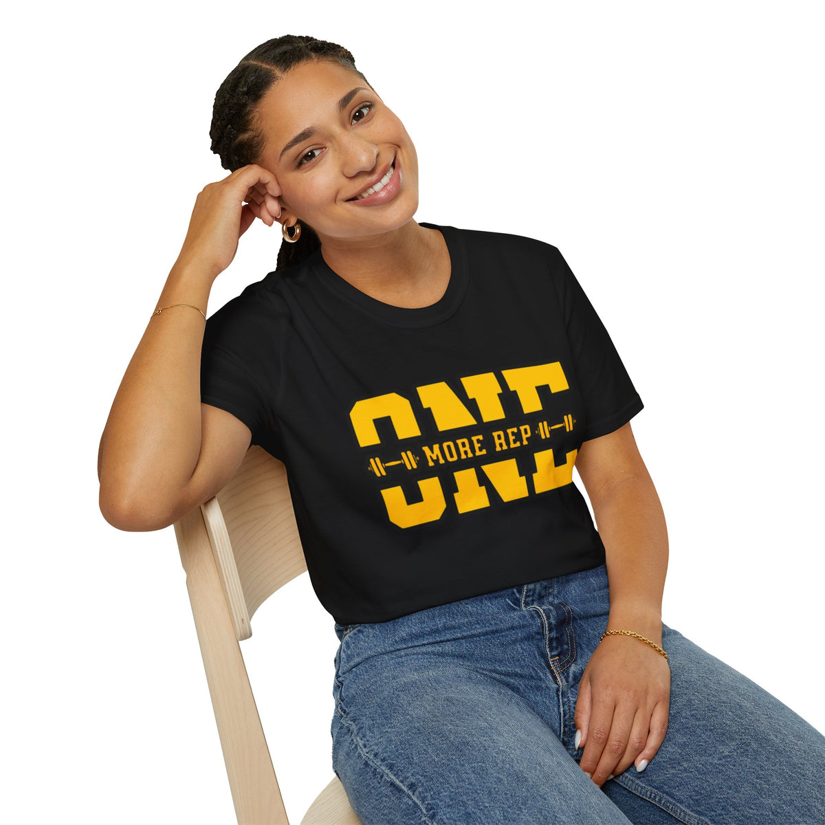 Gym Shirt — "one More Rep" Bold Barbell Fitness Tee front design
