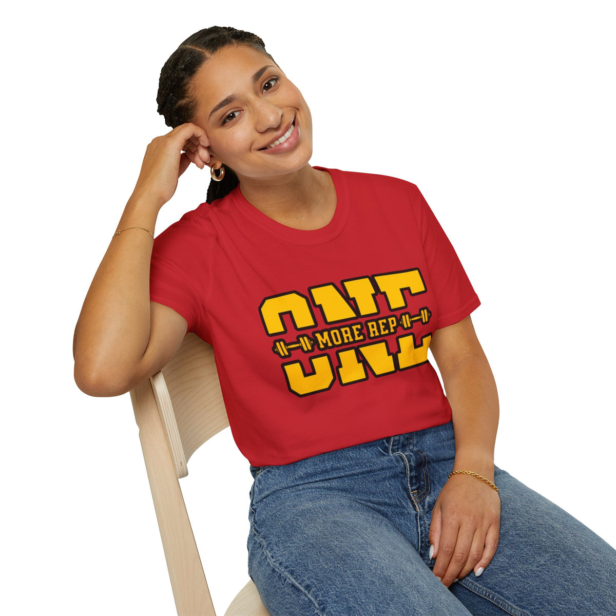 Gym Shirt — "one More Rep" Bold Barbell Fitness Tee front design
