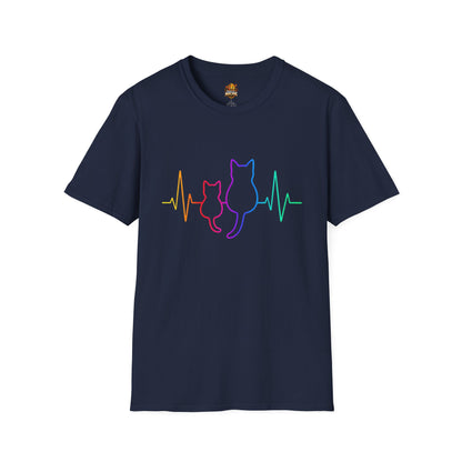 Cat Heartbeat T-Shirt — Rainbow Paw Pulse Graphic Tee
