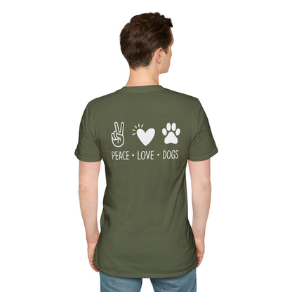 Dog Lover T-Shirt — "Peace • Love • Dogs" Minimal Line Art Tee