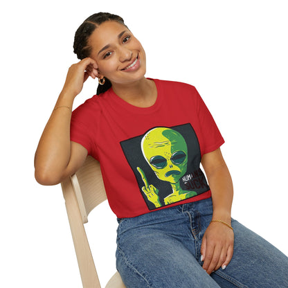 Alien Graphic T-Shirt — Retro Green Alien Flipping Off Humans Tee