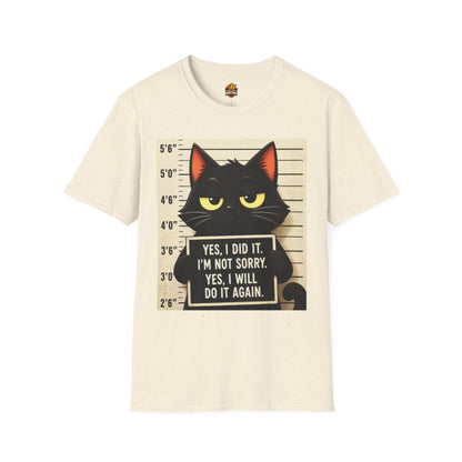 Mugshot Black Cat T-Shirt — “Yes I Did It, I’m Not Sorry” Cat Mugshot Tee