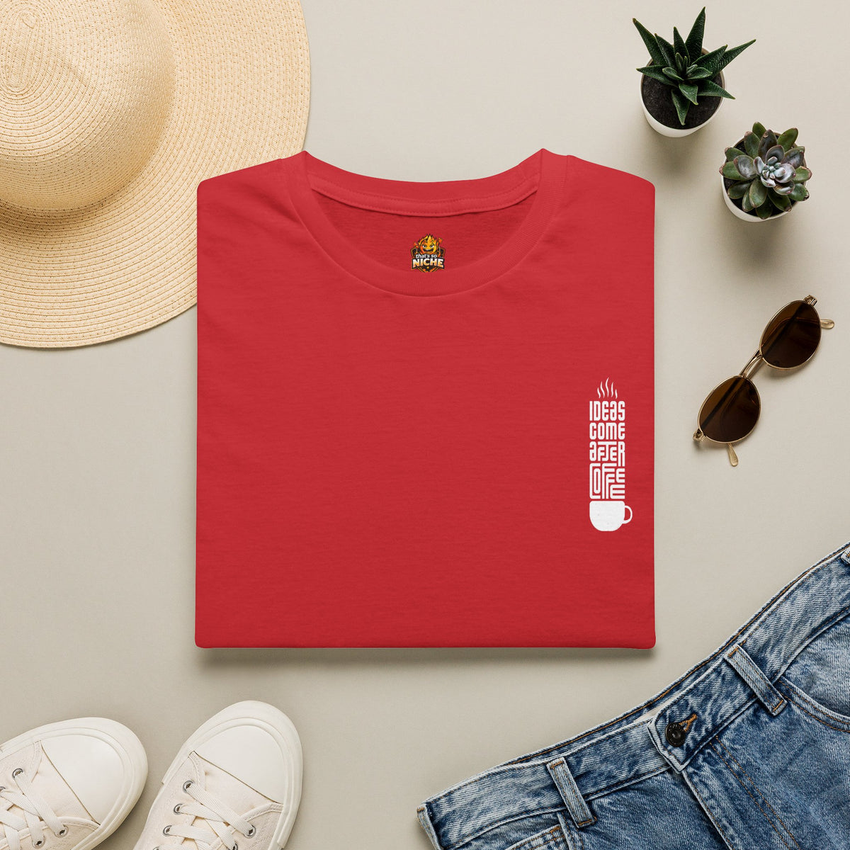 Coffee T-Shirt — "Ideas Come After Coffee" Minimal Pocket Graphic