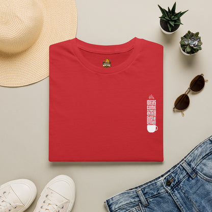 Coffee T-Shirt — "Ideas Come After Coffee" Minimal Pocket Graphic