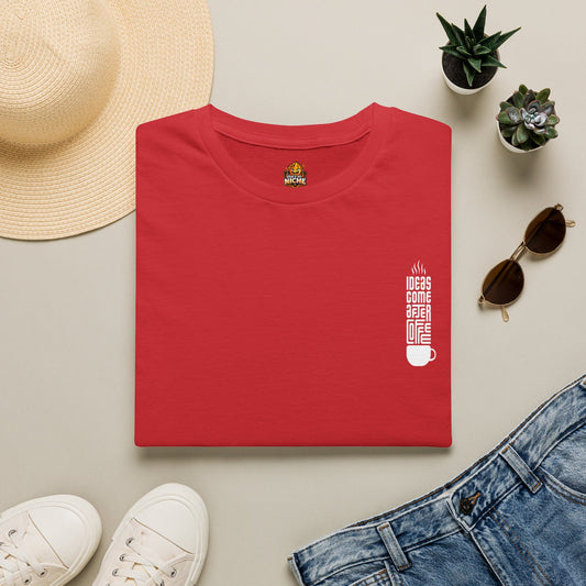 Coffee T-Shirt — "Ideas Come After Coffee" Minimal Pocket Graphic
