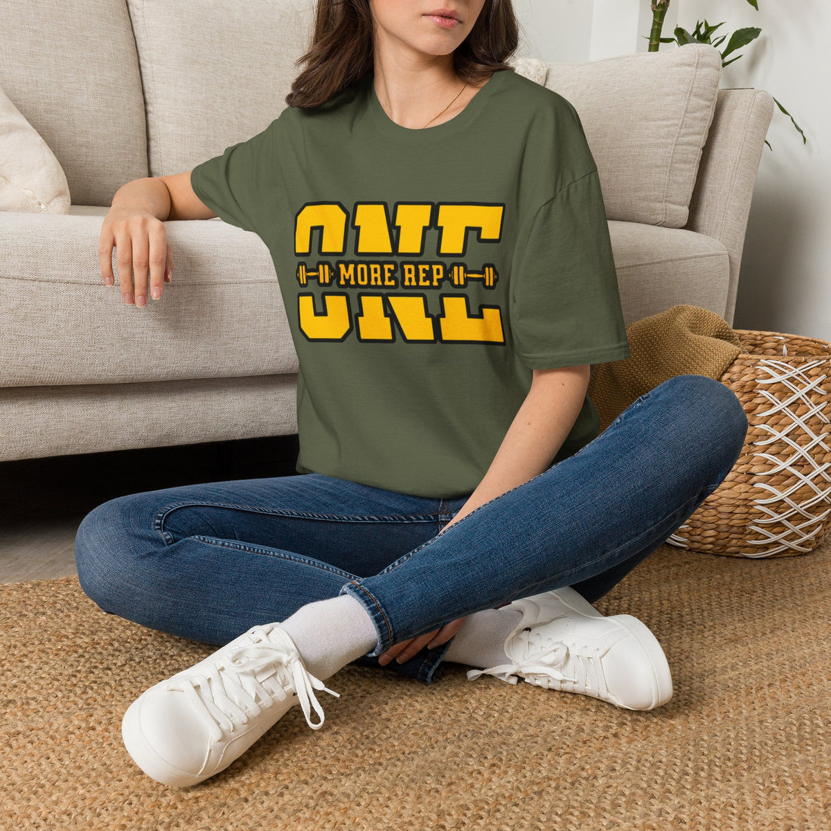 Gym Shirt — "one More Rep" Bold Barbell Fitness Tee front design