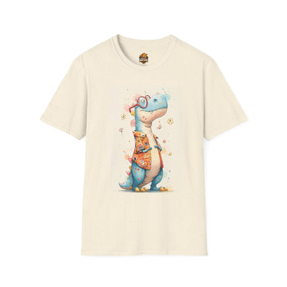 Cute Blue Dinosaur Graphic T-Shirt — Nerdy Dino Wearing Glasses & Hawaiian Shirt
