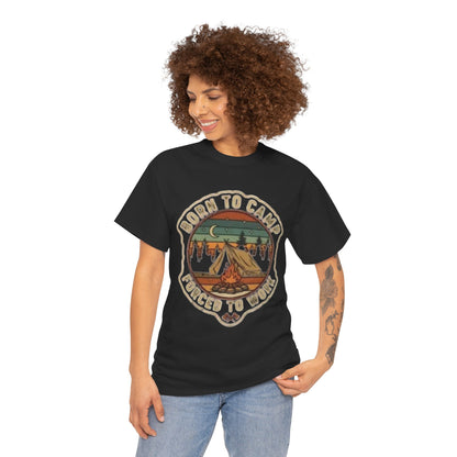 Born to Camp, Forced to Work Camping T‑Shirt — Retro Outdoors Tee