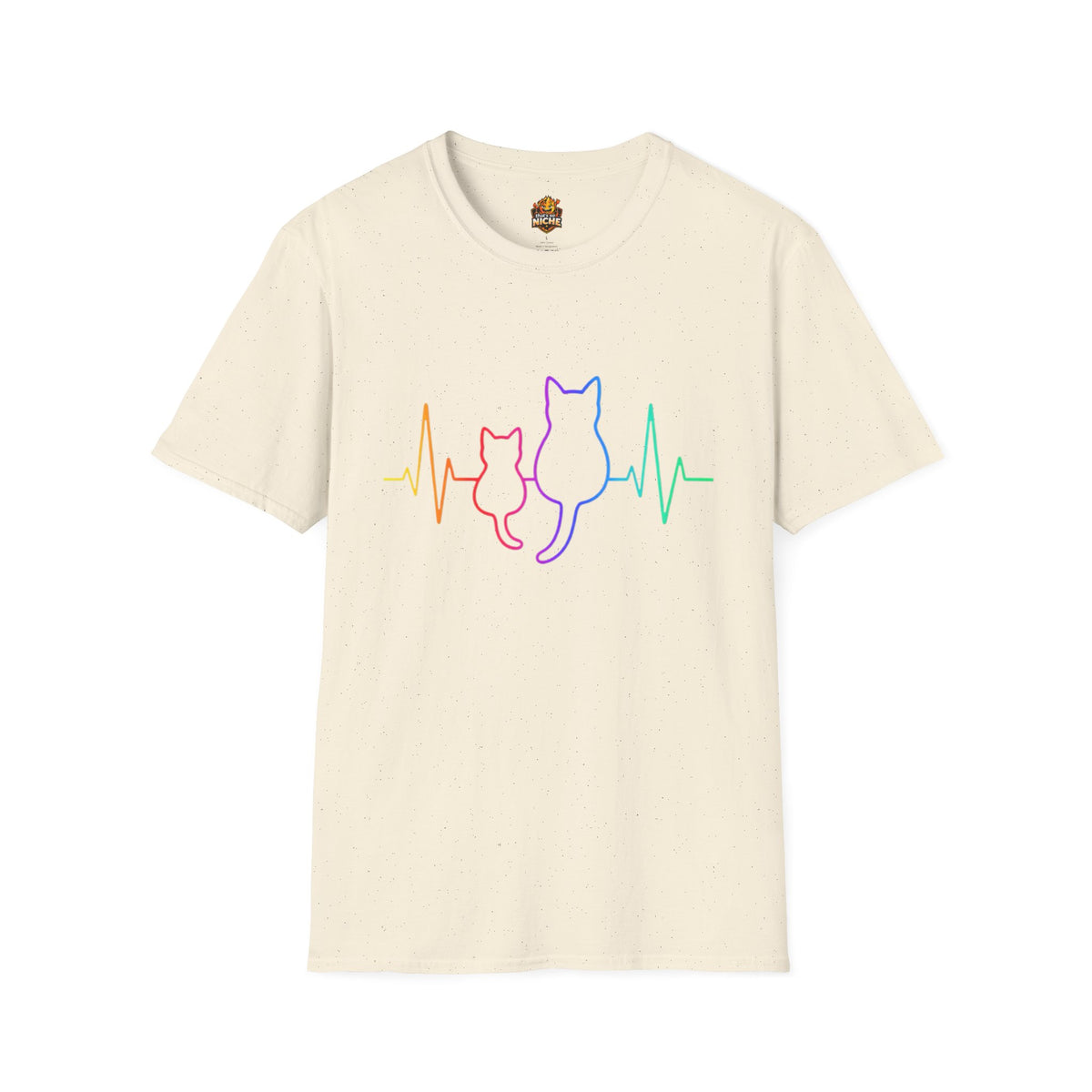 Cat Heartbeat T-Shirt — Rainbow Paw Pulse Graphic Tee