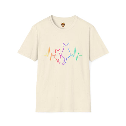 Cat Heartbeat T-Shirt — Rainbow Paw Pulse Graphic Tee