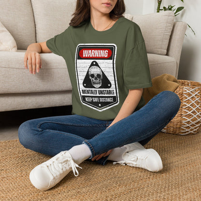 Warning Mentally Unstable T-Shirt — Distressed Skull Graphic Tee