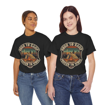 Born to Camp, Forced to Work Camping T‑Shirt — Retro Outdoors Tee