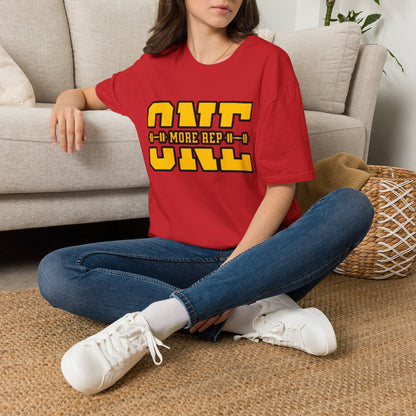 Gym Shirt — "one More Rep" Bold Barbell Fitness Tee front design