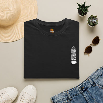 Coffee T-Shirt — "Ideas Come After Coffee" Minimal Pocket Graphic