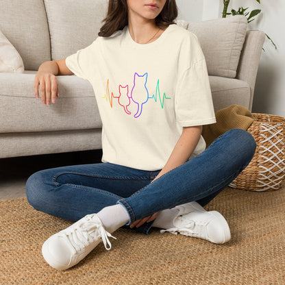 Cat Heartbeat T-Shirt — Rainbow Paw Pulse Graphic Tee
