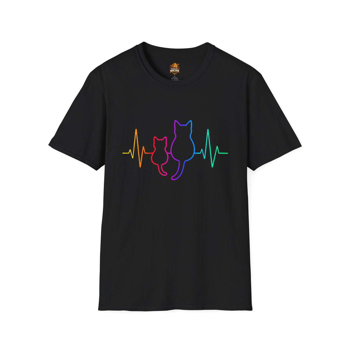 Cat Heartbeat T-Shirt — Rainbow Paw Pulse Graphic Tee