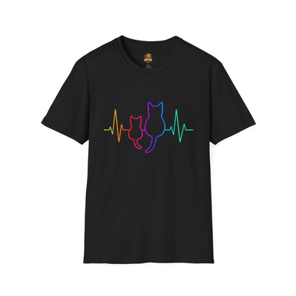 Cat Heartbeat T-Shirt — Rainbow Paw Pulse Graphic Tee