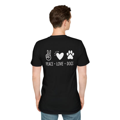 Dog Lover T-Shirt — "Peace • Love • Dogs" Minimal Line Art Tee