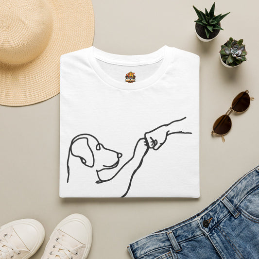 Dog Paw Fist Bump T-Shirt — Minimal Line Art Pet Lover Tee