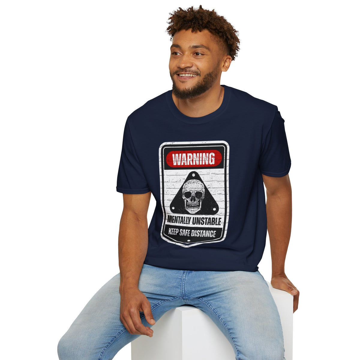 Warning Mentally Unstable T-Shirt — Distressed Skull Graphic Tee