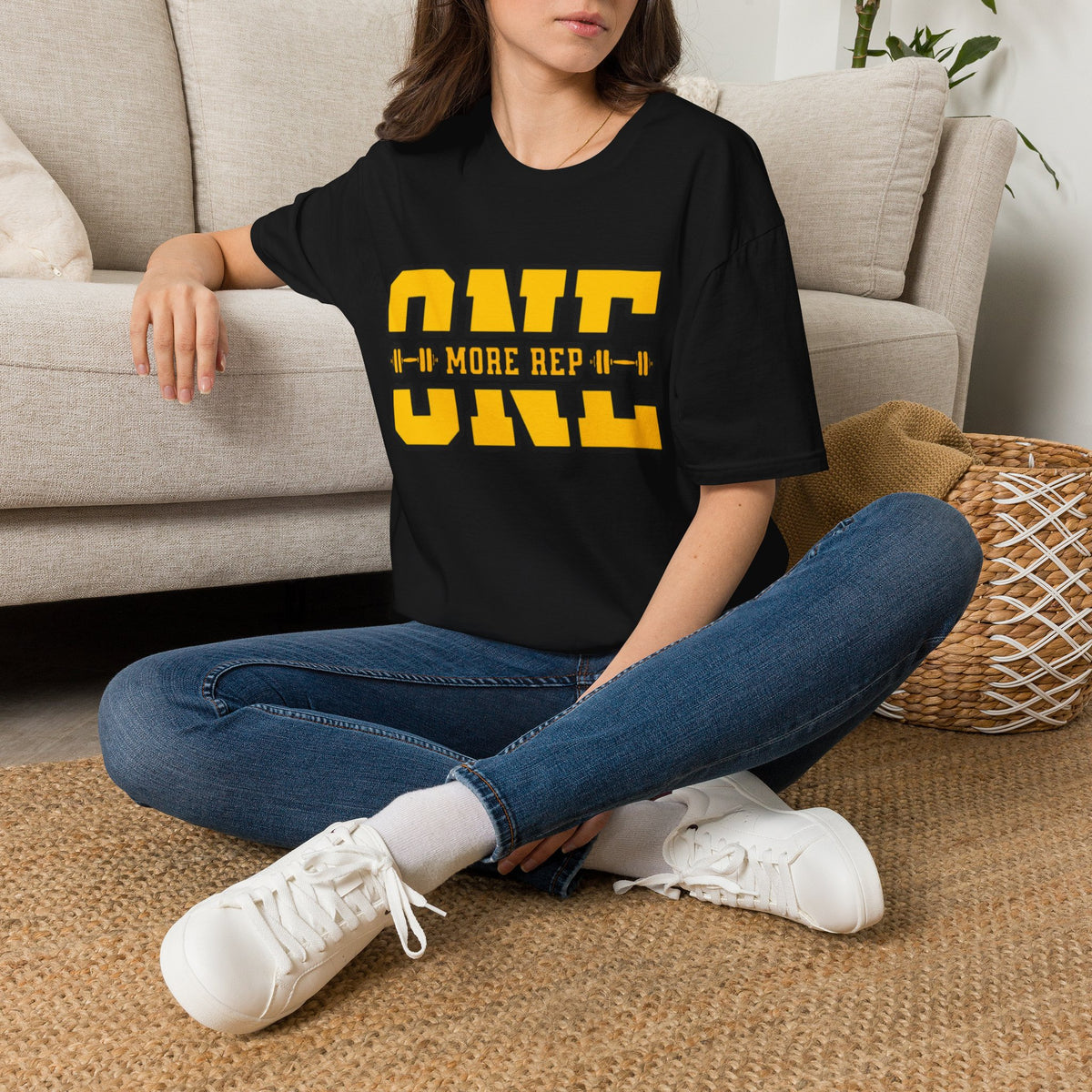 Gym Shirt — "one More Rep" Bold Barbell Fitness Tee front design