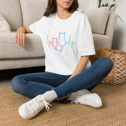 Cat Heartbeat T-Shirt — Rainbow Paw Pulse Graphic Tee