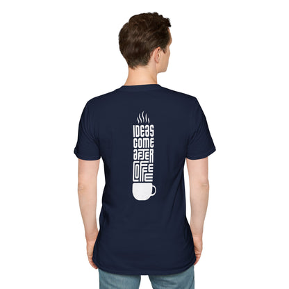 Coffee T-Shirt — "Ideas Come After Coffee" Minimal Pocket Graphic