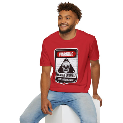 Warning Mentally Unstable T-Shirt — Distressed Skull Graphic Tee