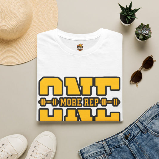 Gym Shirt — "one More Rep" Bold Barbell Fitness Tee front design