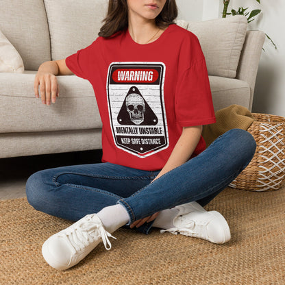 Warning Mentally Unstable T-Shirt — Distressed Skull Graphic Tee