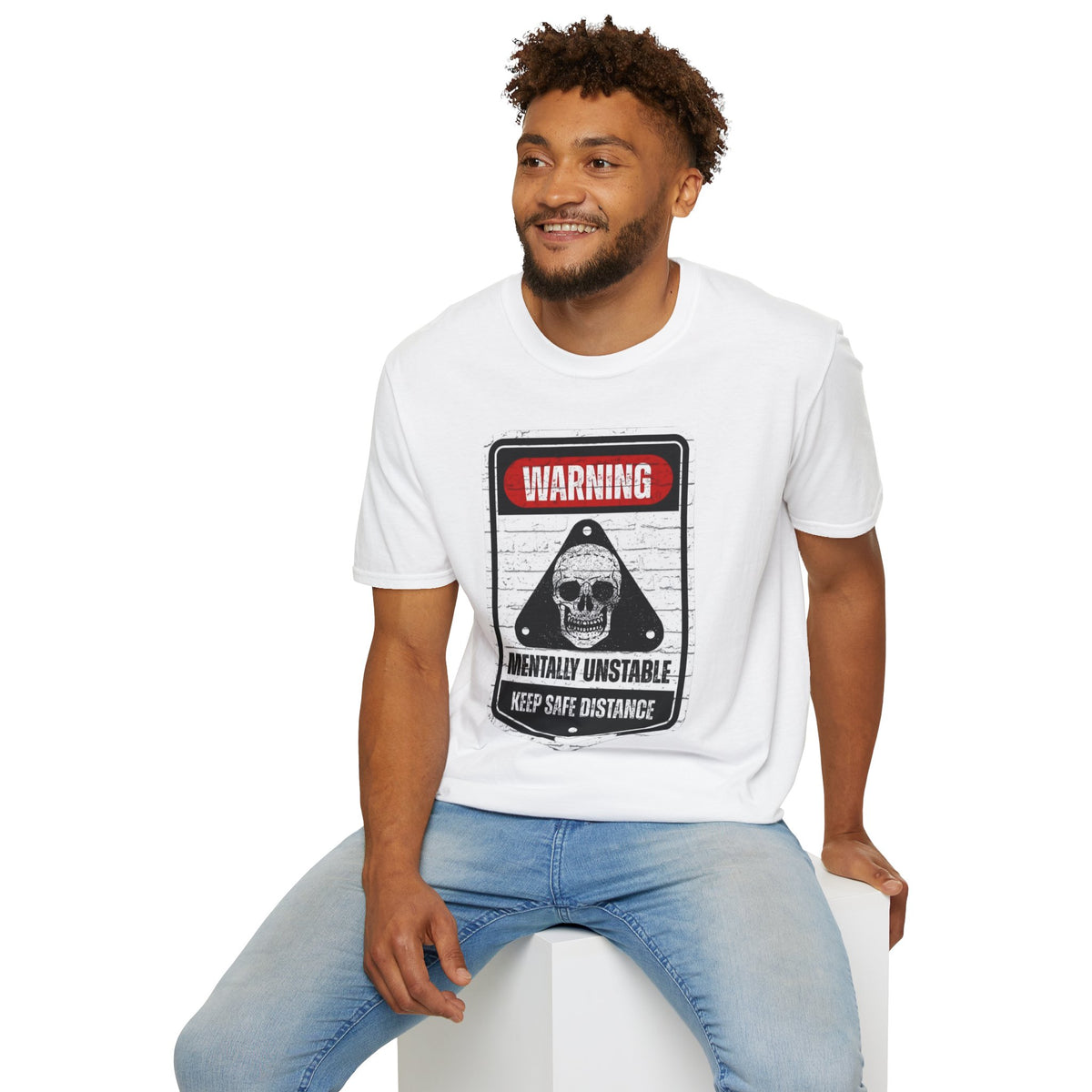 Warning Mentally Unstable T-Shirt — Distressed Skull Graphic Tee