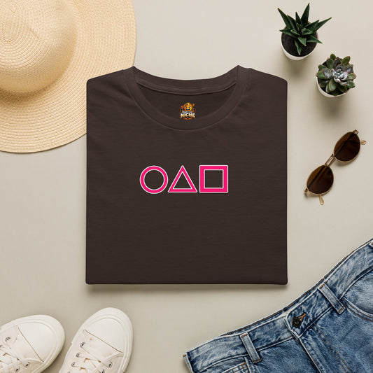 T-Shirt — Pink Circle Triangle Square Minimalist Gaming Symbols Tee