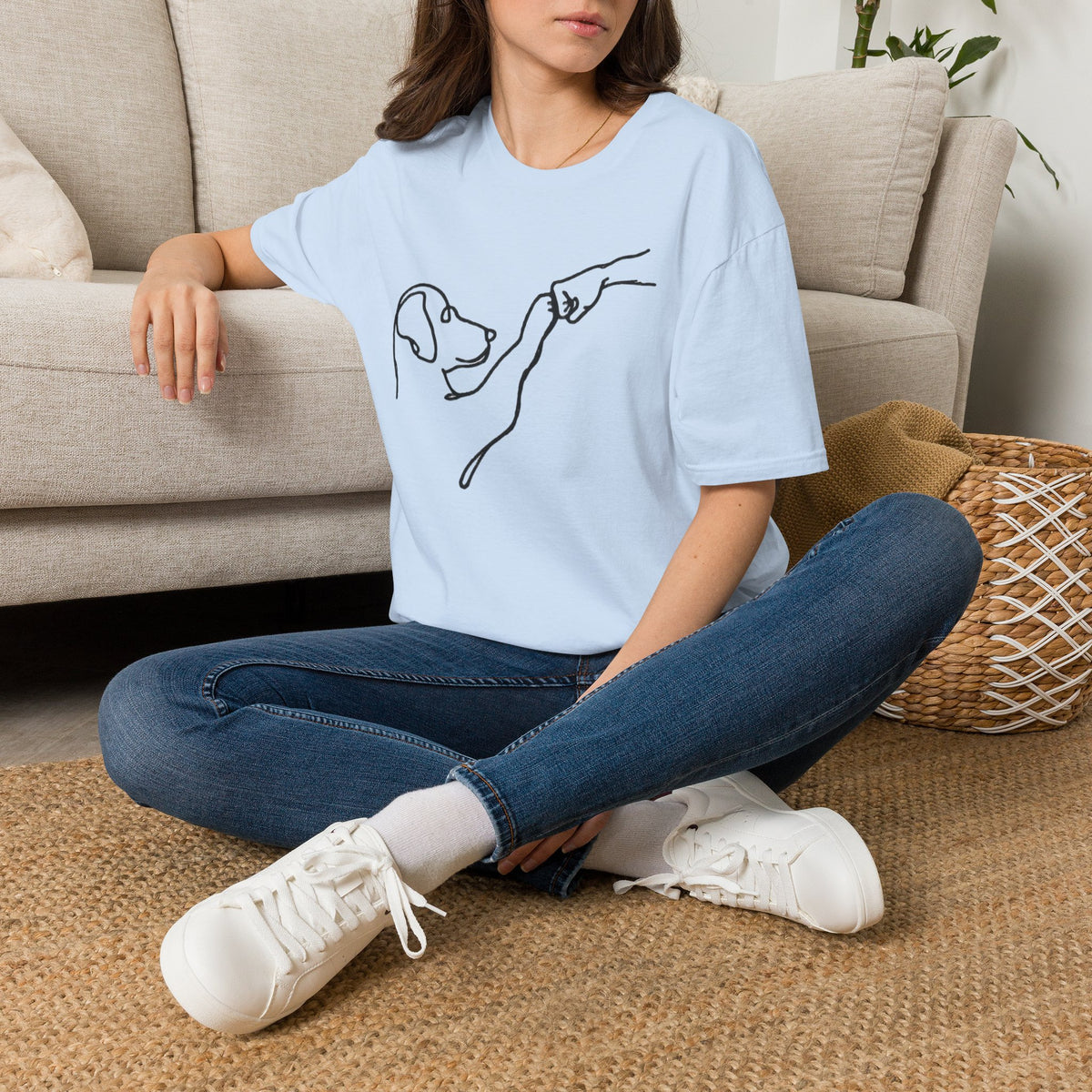 Dog Paw Fist Bump T-Shirt — Minimal Line Art Pet Lover Tee