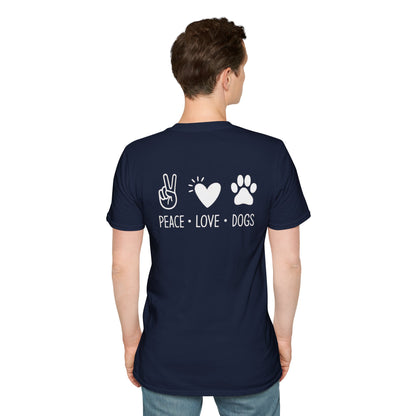 Dog Lover T-Shirt — "Peace • Love • Dogs" Minimal Line Art Tee